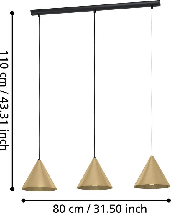 Immagine prodotto EGLO Lampada a sospensione NARICES 3x E27 nero/ottone (E27, 0 lm)