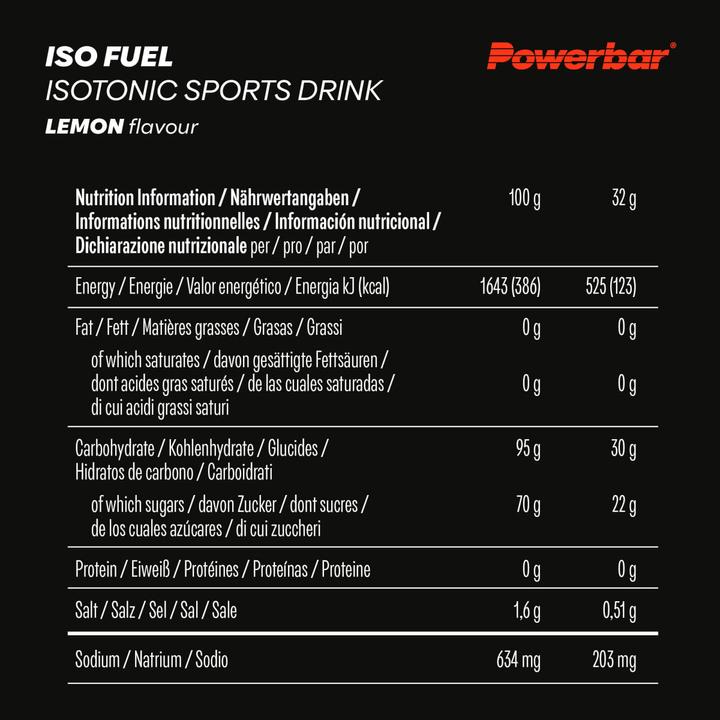 Nährwerte und Zutaten Powerbar BlackLine Iso Fuel Isotonic Sports Drink (Zitronen Geschmack, 1 x)