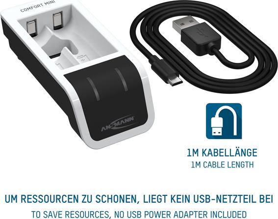 Produktbild Ansmann Comfort Mini Ladegerät inkl. 2 AA Mignon Akkus 2100 mAh (1 Stk., AA, AAA, 2100 mAh, Ladegerät inkl. Akku)
