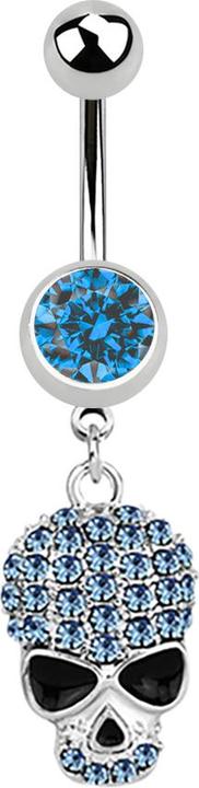 Star Piercing Banane silber mit Anhänger Schädel hellblau (ohne Messing, Chirurgenstahl 316L)