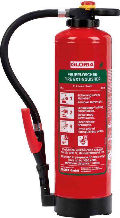 Gloria Schaumfeuerlöscher 6 l Aufladegerät Brandklasse A 34 A 144 B mit Wandhalter (B, A)