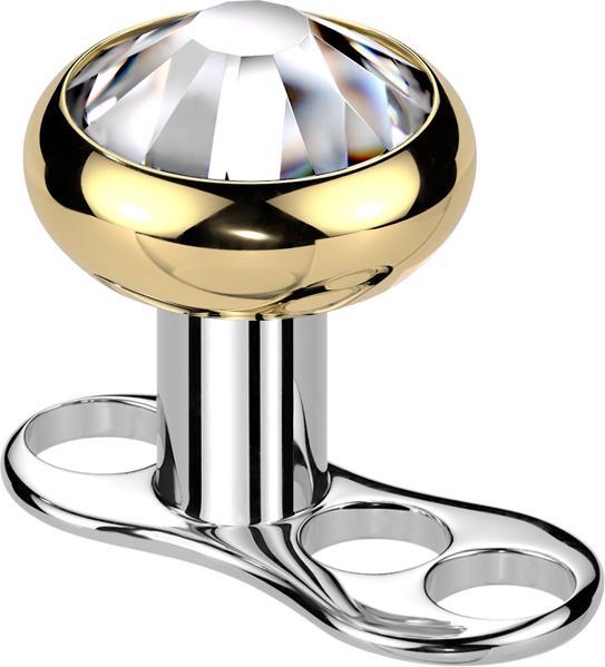 Star Piercing Dermal Anchor Innengewinde vergoldet mit Kristall silber (Titan G23, ohne Messing)