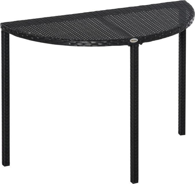Produktbild Swisshandel24 Balkontisch Halbrunder Garten Beistelltisch aus Polyrattan und Metall, Schwarz, 100x50x74cm