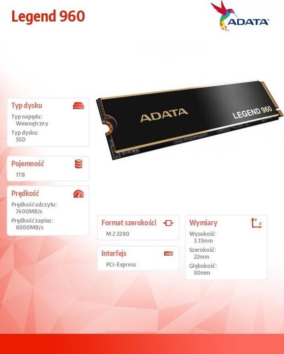 Image du produit Adata Legend 960 M.2 - 1TB (1000 Go, M.2 2280)
