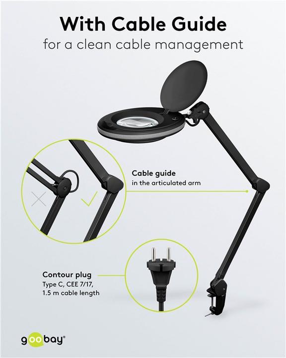Image du produit Goobay Lampe loupe à pince à LED, 8 W, noire (650 lm)
