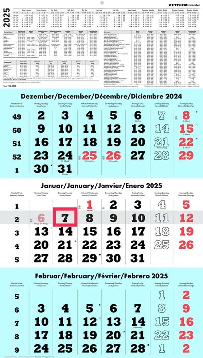 Image du produit Calendrier 3 mois 2025 bleu, 33x45cm, calendrier de bureau avec aperçu annuel, curseur de date (Non contraignant, Allemand)