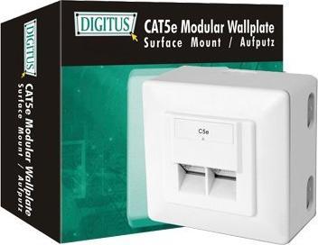 Actual product image Digitus CAT 5e Modular junction box shielded 2x RJ45 8P8C LSA Colour Pure white Surface-mounted