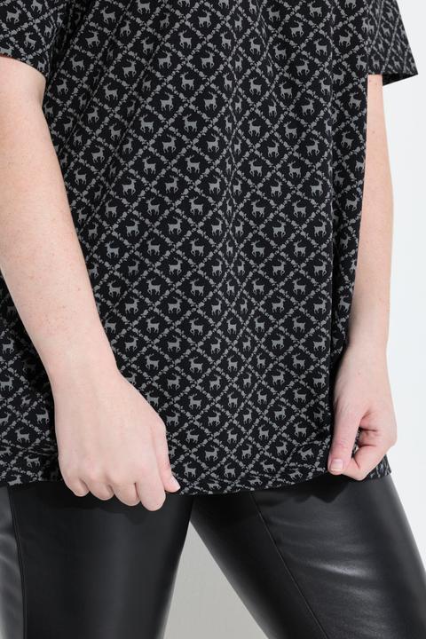 Produktbild Ulla Popken T-Shirt, Trachtenmuster, A-Linie, V-Ausschnitt, Halbarm (62)
