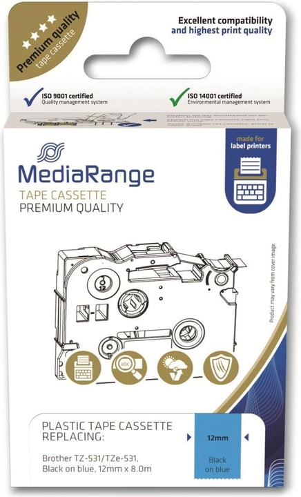 Produktbild MediaRange Schriftbandkassette 12mm schw/blau Brother TZ-531/TZe-531 8m (1.20 cm, Blau)