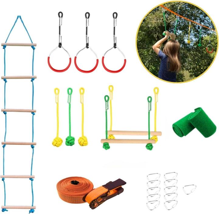 Actual product image Hermex Slackline-Set für Kinder Kletterseil-Set Hangel-Set Hindernisparcours (15 m)