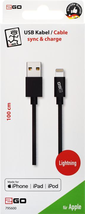 Actual product image 2GO 795600 USB Cable USB B Lightning (1 m, USB 3.0)