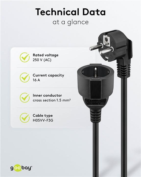 Actual product image Goobay power supply extension cable (2 m, CEE 7/4)