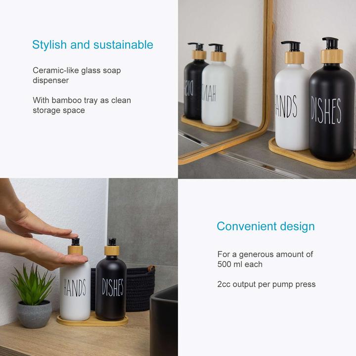 Produktbild Intirilife Seifenspender Set mit Bambus Tablett 500 ml (3-tlg)