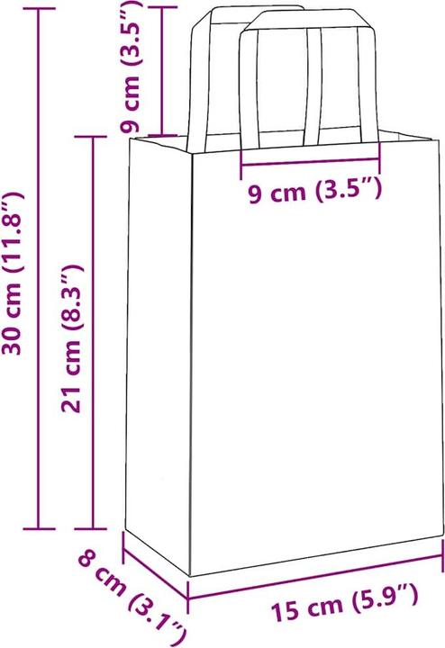 Immagine prodotto VidaXL Sacchetti di carta kraft 50 pezzi con manico nero 15x8x21 cm (Borsa da regalo, 50 x)