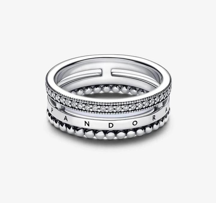 Immagine prodotto Pandora Anello Logo Signature con pavé e perline (54, 925 Argento)
