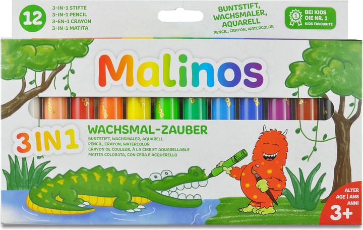 Malinos Wachsmalstifte 3-in-1 (Schwarz, Braun, Dunkelblau, Hellblau, Hellgrün, Lila, Weiss, Rot, Grün, Gelb, Orange, Rosa, 12 x)