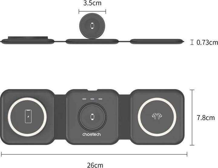 Actual product image Choetech T588-F 3in1 Magnetic Wireless Charger (black) (15 W)