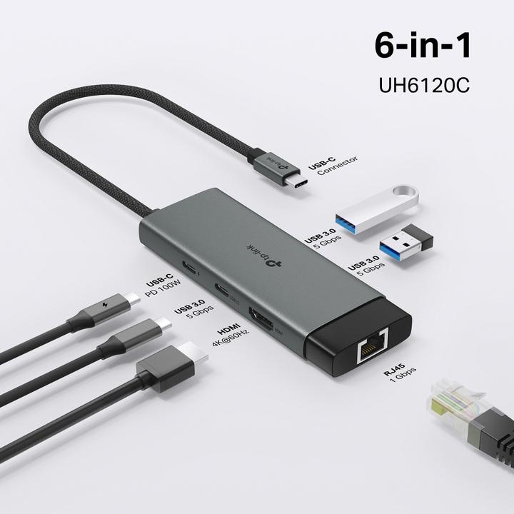 Productafbeelding TP-Link USB-hub USB Type-C 6-poorts hub UH6120C (USB-C, 6 Havens)