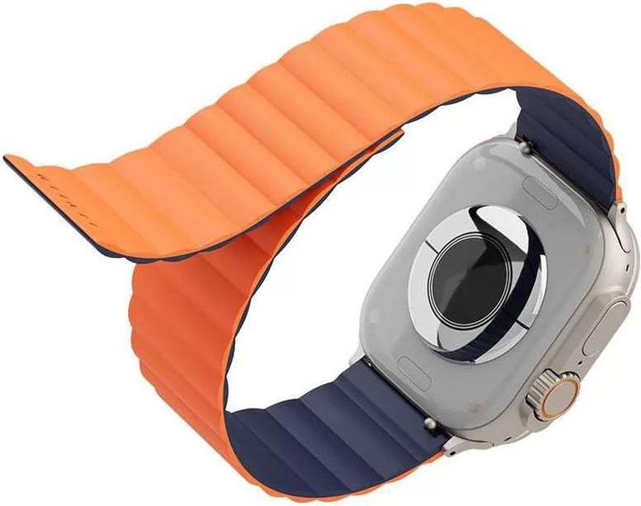 Actual product image Levelo Cosmo Magnet Silicone Watch Band for Apple Watch 45/44/42mm - Orange/Blue (Silicone)