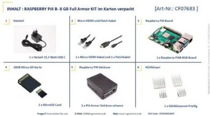 Image du produit Raspberry Pi PI 4B ARMOR 8GB KIT PI4 8GB ARMOR GEH PSU 32GB MSD