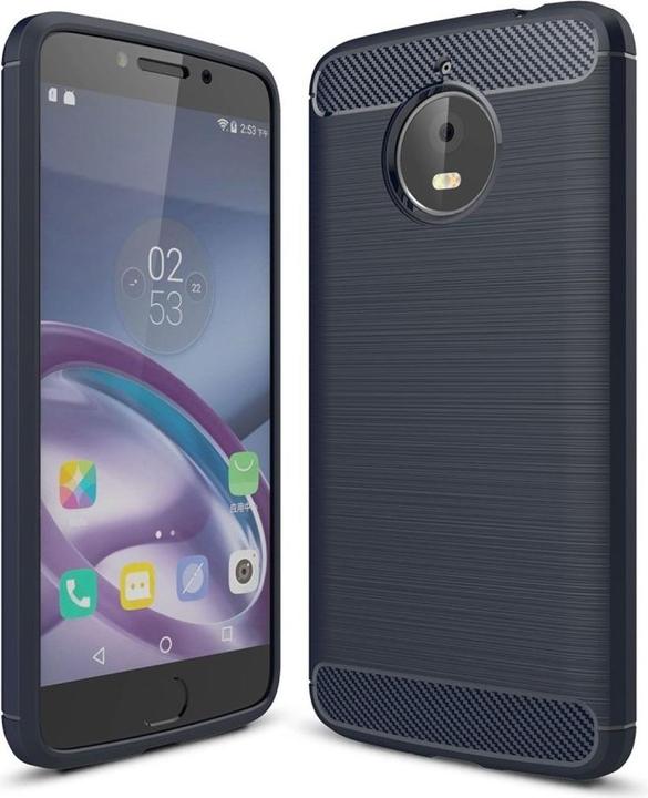 Produktbild König Design Motorola Moto E4 Plus TPU Case Carbon Fiber Optik Brushed Schutz Hülle Blau Neu (Motorola Moto E4 Plus)