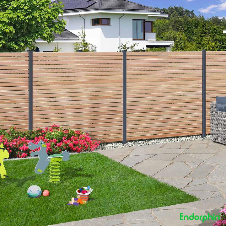 Produktbild Rhombus-Sichtschutzzaun Lärche | 5x Elemente (180x180cm) & 6x Alu-Pfosten (7x7x235cm)