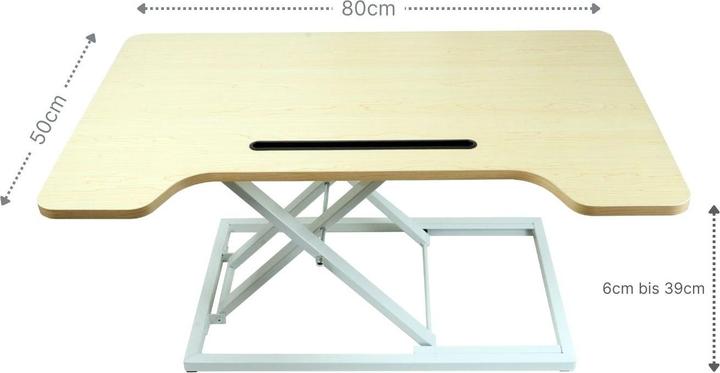Produktbild Hermex Notebook Schreibtisch pneumatischer Aufsatz Hubtisch Office Desk Bürotisch Arbeitstisch (80 x 50 x 39 cm)