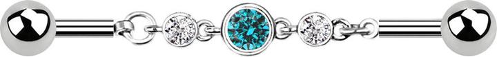 Star Piercing Barbell silber Kette mit drei Kristallen aqua (Chirurgenstahl 316L, Messing)