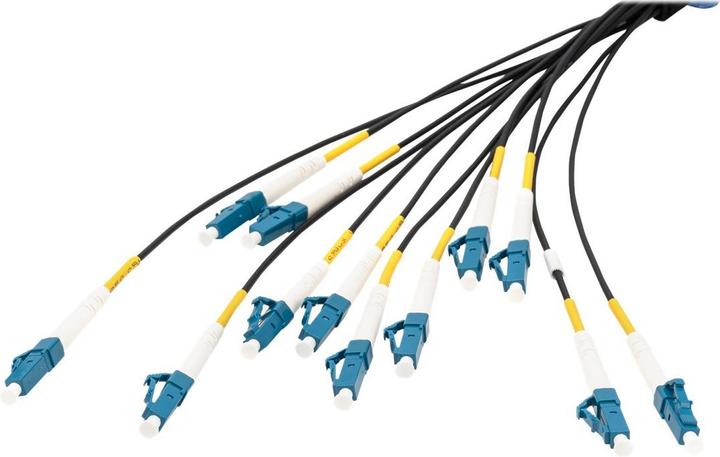 Produktbild Digitus Vorkonfektionierte Glasfaser Universal Breakout Kabel, Multimode OS2, 12 Fasern, LC/UPC - LC/UPC (LSOH, CAT6, 100 m)