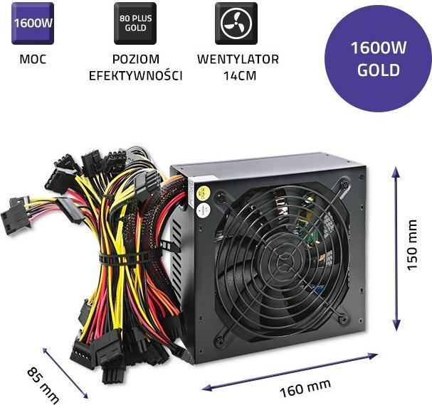 Actual product image Qoltec 50147 ATX Power Supply 1600W 80 Plus Gold Bitcoin Miner (1600 W)