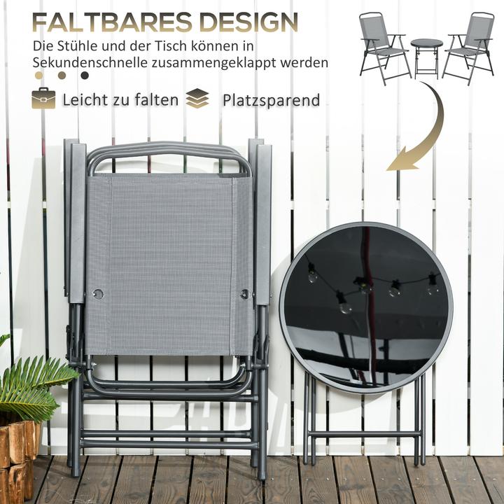 Produktbild Outsunny Gartenmöbel-Set mit Glastisch und 2 Stühlen (64 cm)