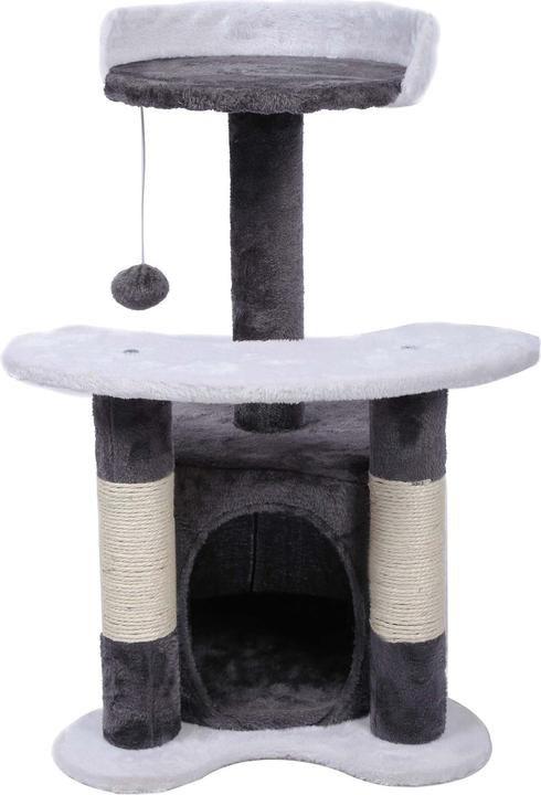 Actual product image Wiltec Cat Tree Scratching Post Climbing Tree 67cm in Grey/White with Plattform, Cave and Ball (67 cm, Grey/white)
