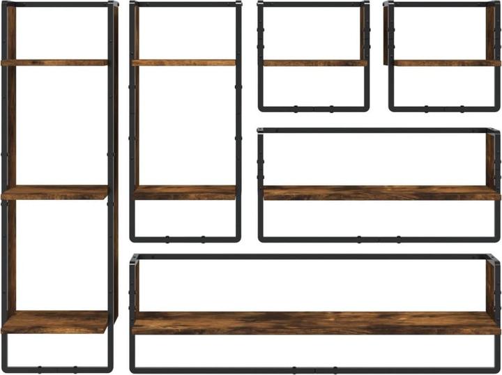 Produktbild VidaXL 6-tlg. Wandregal-Set mit Stangen Räuchereiche (65, 100 x 25 x 30 cm)