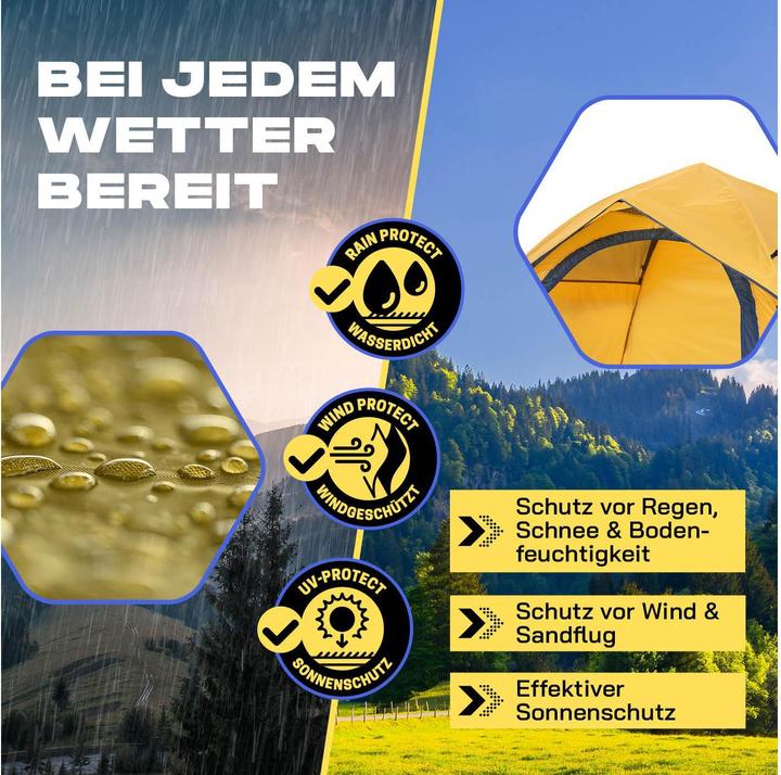 Produktbild Where Tomorrow Wurfzelt 3 Personen - Gelb, Anzahl Personen: 3 (Wurfzelt, 3.10 kg, 3 Personen)