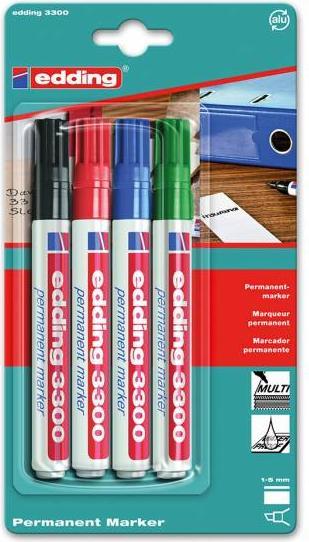 Produktbild Edding Permanent Marker 3300 (Grün, Blau, Schwarz, Rot, 5 mm, 4 x)