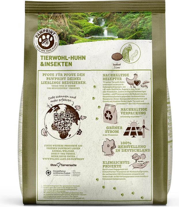 Produktbild Wildes Land Halbfeuchtfutter PawPrint Huhn & Insekten 1 kg (Adult, 1 Stk., 1000 g)