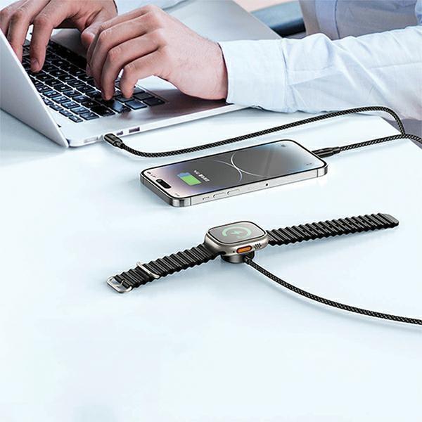 Image du produit Awei câble W23 3w1 usb-c/lightning/watch 100W/10W/2.5W czarny/black (1.20 m, USB 3.0, 100 W)