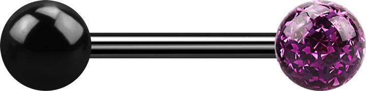 Star Piercing Barbell schwarz mit Kugel und Kristallkugel violett Epoxy Schutzschicht (ohne Messing, Titan G23)