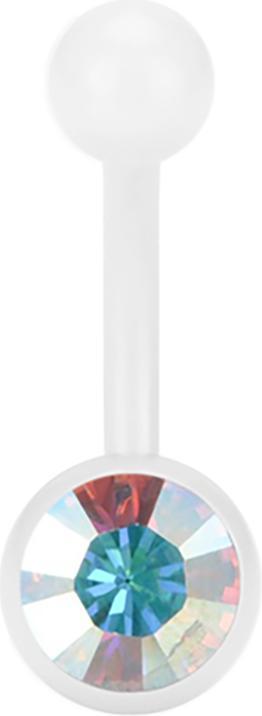 Star Piercing Banane Pure White mit Swarovski Kristallkugel multicolor (ohne Messing, Chirurgenstahl 316L)