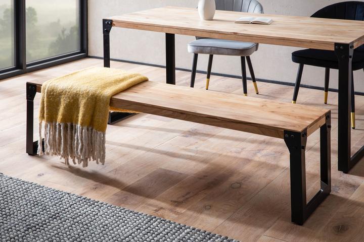 Produktbild FineBuy Esszimmerbank Sitzbank Akazie Massivholz Essbank Industrial Holzbank (140 cm)
