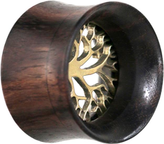 Produktbild Star Piercing Flared Tunnel aus Narra Holz Baum des Lebens (Organisch, Messing)