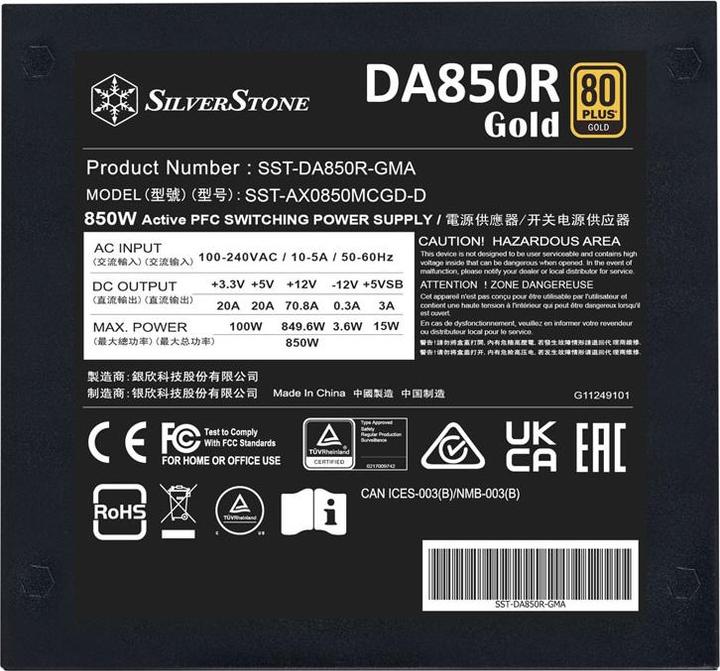 Nährwerte und Zutaten Silverstone SST-DA850R-GMA - 80 PLUS Gold 850W ATX 3.0 & PCIe 5.0 Fully Modular Power Supply (850 W)