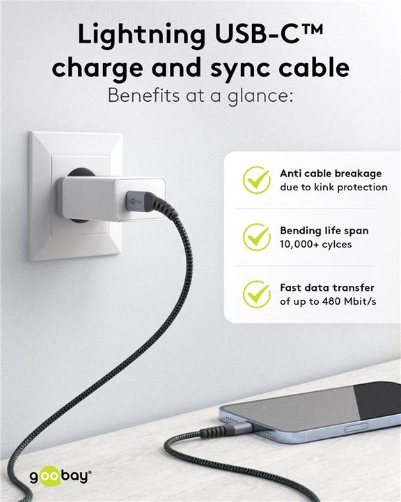 Produktbild Goobay USB C — Lightning (0.50 m, USB 4.0, 60 W)