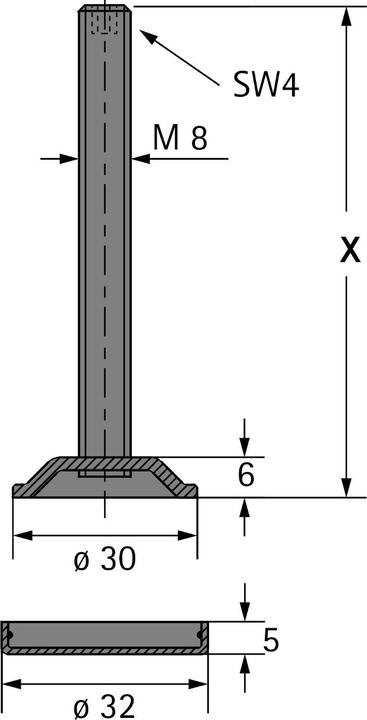 Produktbild Hettich Sockelverstellschraube 70 mm, mit Gewinde M8 (Universalgleiter, 1 Stück)