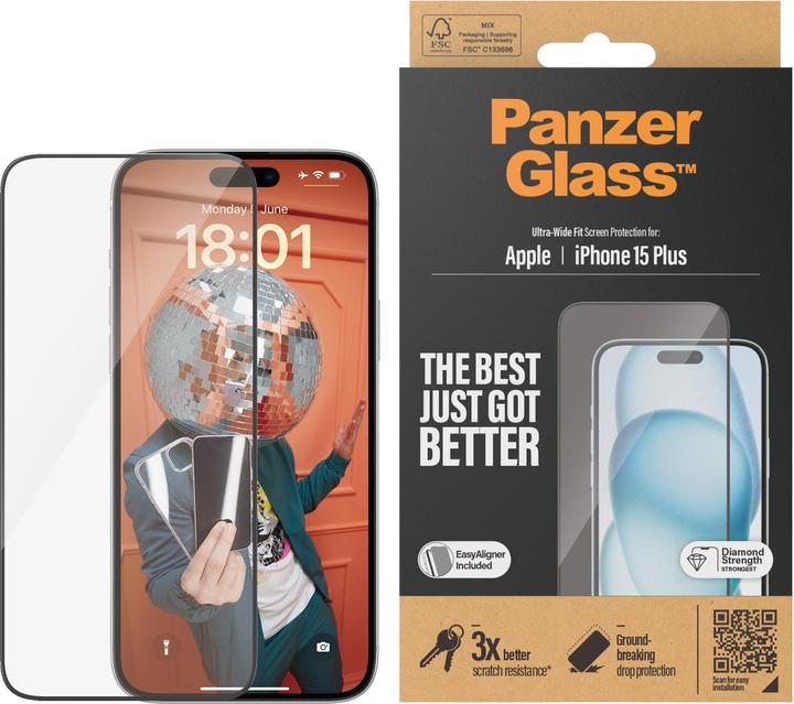 PanzerGlass Privacy Screen Protector Ultra-Wide Fit (1 Stück, Apple iPhone 15 Plus)
