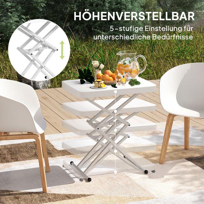 Image du produit Swisshandel24 Beistelltisch Gartentisch höhenverstellbar, Kunststoff, bis 50kg belastbar, 65x45x70H cmWeiss