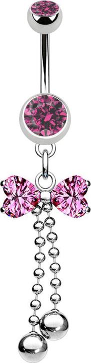 Star Piercing Banane silber mit Anhänger Schleife pink und Kugeln (Chirurgenstahl 316L, ohne Messing)