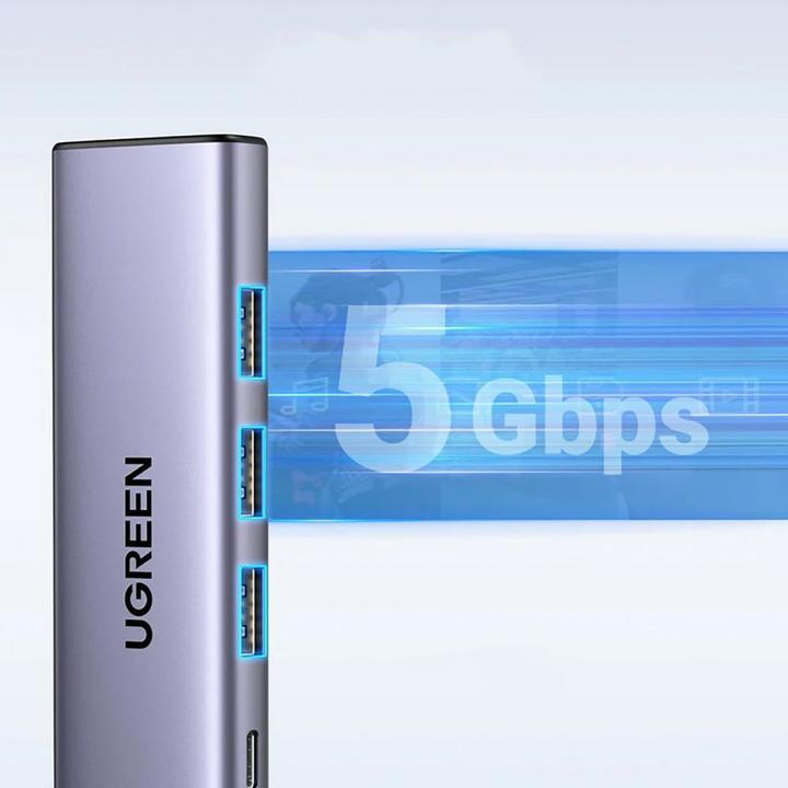 Immagine prodotto Ugreen HUB CM511 15597 5in1 USB-C - USB-C PD / HDMI / 3x USB-A 3.0 - grigio (USB-C, 5 Porti)