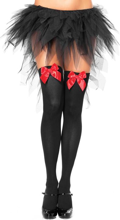 Produktbild Leg Avenue Schwarze Nylon-Halterh?Pfe Mit Roter Schleife Einheitsgr?Sse