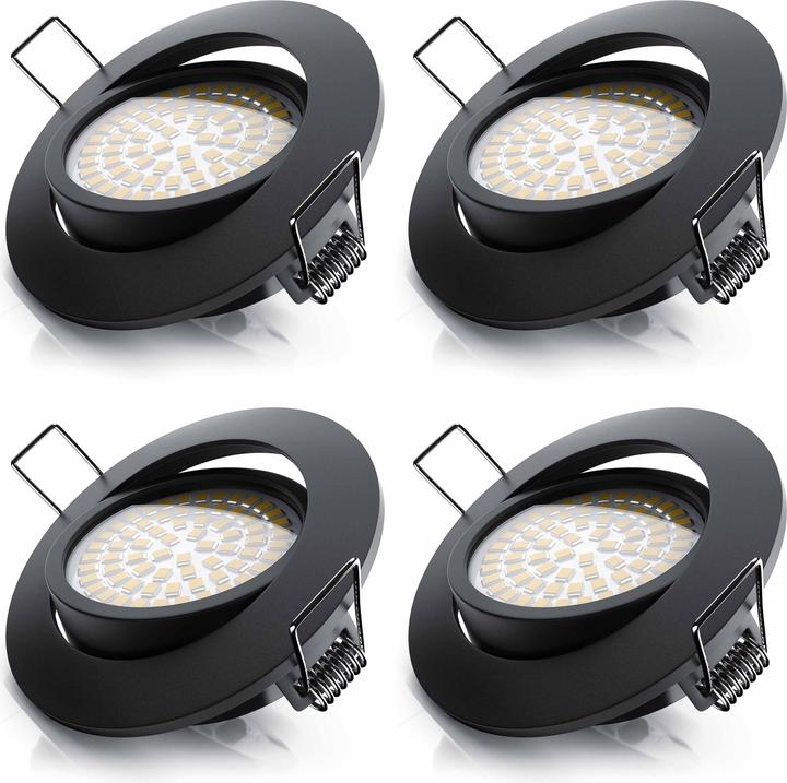 Produktbild Brandson 4x LED Deckenspot, dimmbar & schwenkbar, Einbaustrahler, Einbauleuchte, Einbauspot, schwarz, 4er Set (320 lm)